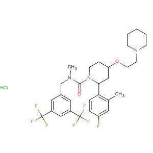629923-03-1  1-Piperidinecarboxamide,N-[[3,5-bis(trifluoromethyl)phenyl]methyl]-2-(4-fluoro-2-methylphenyl)-N-methyl-4-[2-(1-piperidinyl)ethoxy]-, monohydrochloride