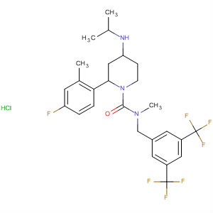 629925-79-7  1-Piperidinecarboxamide,N-[[3,5-bis(trifluoromethyl)phenyl]methyl]-2-(4-fluoro-2-methylphenyl)-N-methyl-4-[(1-methylethyl)amino]-, monohydrochloride
