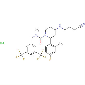 629925-97-9  1-Piperidinecarboxamide,N-[[3,5-bis(trifluoromethyl)phenyl]methyl]-4-[(2-cyanoethyl)methylamino]-2-(4-fluoro-2-methylphenyl)-N-methyl-, monohydrochloride