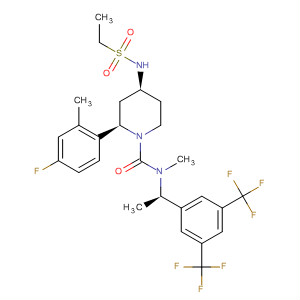 629930-25-2  1-Piperidinecarboxamide,N-[(1R)-1-[3,5-bis(trifluoromethyl)phenyl]ethyl]-4-[(ethylsulfonyl)amino]-2-(4-fluoro-2-methylphenyl)-N-methyl-, (2R,4S)-