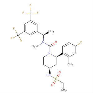 629935-46-2  1-Piperidinecarboxamide,N-[(1R)-1-[3,5-bis(trifluoromethyl)phenyl]ethyl]-4-[(ethenylsulfonyl)amino]-2-(4-fluoro-2-methylphenyl)-N-methyl-, (2R,4S)-