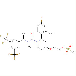 629936-12-5  1-Piperidinecarboxamide,N-[(1R)-1-[3,5-bis(trifluoromethyl)phenyl]ethyl]-2-(4-fluoro-2-methylphenyl)-N-methyl-4-[2-[(methylsulfonyl)oxy]ethoxy]-, (2R,4S)-