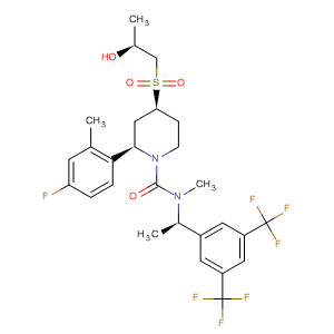 629941-45-3  1-Piperidinecarboxamide,N-[(1R)-1-[3,5-bis(trifluoromethyl)phenyl]ethyl]-2-(4-fluoro-2-methylphenyl)-4-[[(2S)-2-hydroxypropyl]sulfonyl]-N-methyl-, (2R,4S)-
