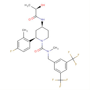 629941-97-5  1-Piperidinecarboxamide,N-[[3,5-bis(trifluoromethyl)phenyl]methyl]-2-(4-fluoro-2-methylphenyl)-4-[[(2R)-2-hydroxy-1-oxopropyl]amino]-N-methyl-, (2R,4S)-
