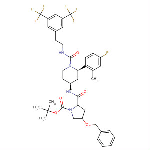 629942-84-3  1-Pyrrolidinecarboxylic acid,2-[[[(2R,4S)-1-[[[[3,5-bis(trifluoromethyl)phenyl]methyl]methylamino]carbonyl]-2-(4-fluoro-2-methylphenyl)-4-piperidinyl]amino]carbonyl]-4-(phenylmethoxy)-, 1,1-dimethylethyl ester, (2S,4R)-
