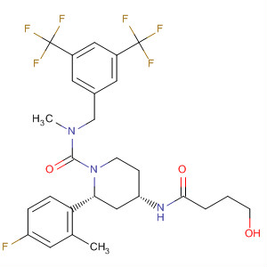 629944-10-1  1-Piperidinecarboxamide,N-[[3,5-bis(trifluoromethyl)phenyl]methyl]-2-(4-fluoro-2-methylphenyl)-4-[(4-hydroxy-1-oxobutyl)amino]-N-methyl-, (2R,4S)-