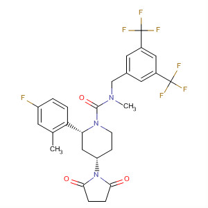 629944-17-8  1-Piperidinecarboxamide,N-[[3,5-bis(trifluoromethyl)phenyl]methyl]-4-(2,5-dioxo-1-pyrrolidinyl)-2-(4-fluoro-2-methylphenyl)-N-methyl-, (2R,4S)-