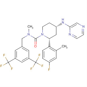 629944-97-4  1-Piperidinecarboxamide,N-[[3,5-bis(trifluoromethyl)phenyl]methyl]-2-(4-fluoro-2-methylphenyl)-N-methyl-4-(pyrazinylamino)-, (2R,4S)-