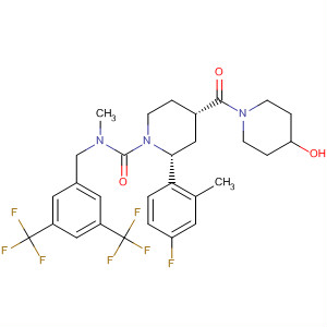 629945-35-3  1-Piperidinecarboxamide,N-[[3,5-bis(trifluoromethyl)phenyl]methyl]-2-(4-fluoro-2-methylphenyl)-4-[(4-hydroxy-1-piperidinyl)carbonyl]-N-methyl-, (2R,4S)-