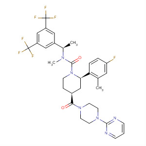 629946-71-0  1-Piperidinecarboxamide,N-[(1R)-1-[3,5-bis(trifluoromethyl)phenyl]ethyl]-2-(4-fluoro-2-methylphenyl)-N-methyl-4-[[4-(2-pyrimidinyl)-1-piperazinyl]carbonyl]-, (2R,4S)-