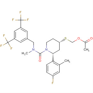 629947-08-6  1-Piperidinecarboxamide,4-[[(acetyloxy)methyl]thio]-N-[[3,5-bis(trifluoromethyl)phenyl]methyl]-2-(4-fluoro-2-methylphenyl)-N-methyl-, (2R,4S)-