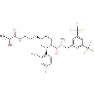 629949-67-3  1-Piperidinecarboxamide,N-[[3,5-bis(trifluoromethyl)phenyl]methyl]-2-(4-fluoro-2-methylphenyl)-4-[[2-[[(2R)-2-hydroxy-1-oxopropyl]amino]ethyl]thio]-N-methyl-, (2R,4S)-