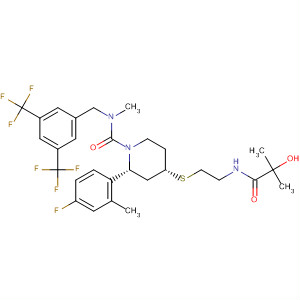 629949-72-0  1-Piperidinecarboxamide,N-[[3,5-bis(trifluoromethyl)phenyl]methyl]-2-(4-fluoro-2-methylphenyl)-4-[[2-[(2-hydroxy-2-methyl-1-oxopropyl)amino]ethyl]thio]-N-methyl-,(2R,4S)-