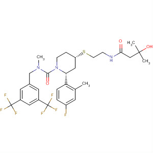 629949-84-4  1-Piperidinecarboxamide,N-[[3,5-bis(trifluoromethyl)phenyl]methyl]-2-(4-fluoro-2-methylphenyl)-4-[[2-[(3-hydroxy-3-methyl-1-oxobutyl)amino]ethyl]thio]-N-methyl-, (2R,4S)-