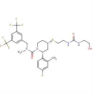629949-96-8  1-Piperidinecarboxamide,N-[[3,5-bis(trifluoromethyl)phenyl]methyl]-2-(4-fluoro-2-methylphenyl)-4-[[2-[[[(2-hydroxyethyl)amino]carbonyl]amino]ethyl]thio]-N-methyl-,(2R,4S)-