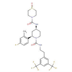 629950-51-2  4-Thiomorpholinecarboxamide,N-[(2R,4S)-1-[[[[3,5-bis(trifluoromethyl)phenyl]methyl]methylamino]carbonyl]-2-(4-fluoro-2-methylphenyl)-4-piperidinyl]-, 1-oxide