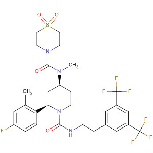 629950-70-5  4-Thiomorpholinecarboxamide,N-[(2R,4S)-1-[[[[3,5-bis(trifluoromethyl)phenyl]methyl]methylamino]carbonyl]-2-(4-fluoro-2-methylphenyl)-4-piperidinyl]-N-methyl-, 1,1-dioxide