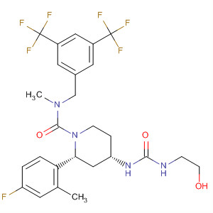629952-44-9  1-Piperidinecarboxamide,N-[[3,5-bis(trifluoromethyl)phenyl]methyl]-2-(4-fluoro-2-methylphenyl)-4-[[[(2-hydroxyethyl)amino]carbonyl]amino]-N-methyl-, (2R,4S)-