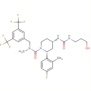 629952-49-4  1-Piperidinecarboxamide,N-[[3,5-bis(trifluoromethyl)phenyl]methyl]-2-(4-fluoro-2-methylphenyl)-4-[[[(2-hydroxyethyl)methylamino]carbonyl]amino]-N-methyl-, (2R,4S)-