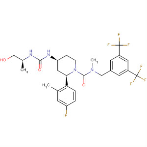 629952-72-3  1-Piperidinecarboxamide,N-[[3,5-bis(trifluoromethyl)phenyl]methyl]-2-(4-fluoro-2-methylphenyl)-4-[[[[(1S)-2-hydroxy-1-methylethyl]amino]carbonyl]amino]-N-methyl-,(2R,4S)-