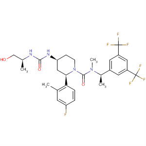 629952-91-6  1-Piperidinecarboxamide,N-[(1R)-1-[3,5-bis(trifluoromethyl)phenyl]ethyl]-2-(4-fluoro-2-methylphenyl)-4-[[[[(1S)-2-hydroxy-1-methylethyl]amino]carbonyl]amino]-N-methyl-,(2R,4S)-