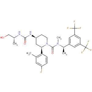 629952-97-2  1-Piperidinecarboxamide,N-[(1R)-1-[3,5-bis(trifluoromethyl)phenyl]ethyl]-2-(4-fluoro-2-methylphenyl)-4-[[[[(1R)-2-hydroxy-1-methylethyl]amino]carbonyl]amino]-N-methyl-,(2R,4S)-