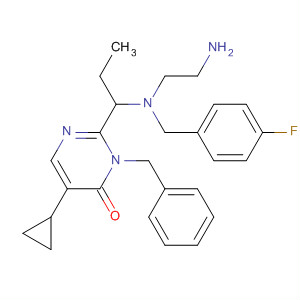 630097-93-7  4(3H)-Pyrimidinone,2-[1-[(2-aminoethyl)[(4-fluorophenyl)methyl]amino]propyl]-5-cyclopropyl-3-(phenylmethyl)-