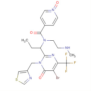 630099-12-6  4-Pyridinecarboxamide,N-[1-[5-bromo-1,6-dihydro-6-oxo-1-(4-thiazolylmethyl)-4-(trifluoromethyl)-2-pyrimidinyl]propyl]-N-[2-(methylamino)ethyl]-, 1-oxide