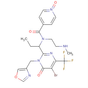 630099-14-8  4-Pyridinecarboxamide,N-[1-[5-bromo-1,6-dihydro-1-(4-oxazolylmethyl)-6-oxo-4-(trifluoromethyl)-2-pyrimidinyl]propyl]-N-[2-(methylamino)ethyl]-, 1-oxide
