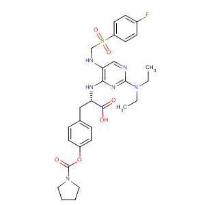 630123-21-6  1-Pyrrolidinecarboxylic acid,4-[(2S)-2-carboxy-2-[[2-(diethylamino)-5-[[(4-fluorophenyl)sulfonyl]methylamino]-4-pyrimidinyl]amino]ethyl]phenyl ester