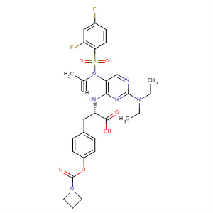 630123-50-1  1-Azetidinecarboxylic acid,4-[(2S)-2-carboxy-2-[[2-(diethylamino)-5-[[(2,4-difluorophenyl)sulfonyl]-2-propynylamino]-4-pyrimidinyl]amino]ethyl]phenyl ester