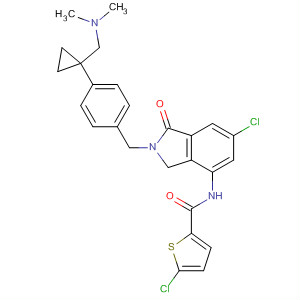 630388-21-5  2-Thiophenecarboxamide,5-chloro-N-[6-chloro-2-[[4-[1-[(dimethylamino)methyl]cyclopropyl]phenyl]methyl]-2,3-dihydro-1-oxo-1H-isoindol-4-yl]-