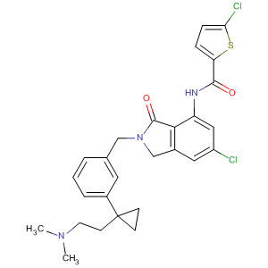 630388-43-1  2-Thiophenecarboxamide,5-chloro-N-[6-chloro-2-[[3-[1-[2-(dimethylamino)ethyl]cyclopropyl]phenyl]methyl]-2,3-dihydro-3-oxo-1H-isoindol-4-yl]-