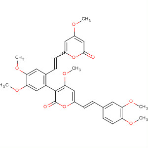62682-07-9  2H-Pyran-2-one,3-[4,5-dimethoxy-2-[2-(4-methoxy-2-oxo-2H-pyran-6-yl)ethenyl]phenyl]-6-[2-(3,4-dimethoxyphenyl)ethenyl]-4-methoxy-, (E,E)-