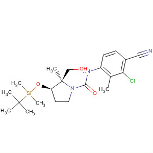 627531-75-3  1-Pyrrolidinecarboxamide,N-(3-chloro-4-cyano-2-methylphenyl)-3-[[(1,1-dimethylethyl)dimethylsilyl]oxy]-2-(hydroxymethyl)-2-methyl-, (2R,3R)-