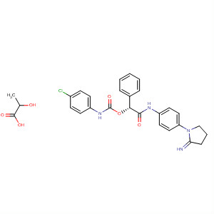 625102-62-7  Propanoic acid, 2-hydroxy-, compd. with(1R)-2-[[4-(2-imino-1-pyrrolidinyl)phenyl]amino]-2-oxo-1-phenylethyl(4-chlorophenyl)carbamate (1:1)