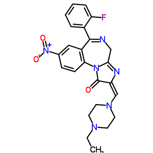 61197-84-0  (2E)-2-[(4-ethylpiperazin-1-yl)methylidene]-6-(2-fluorophenyl)-8-nitro-2,4-dihydro-1H-imidazo[1,2-a][1,4]benzodiazepin-1-one