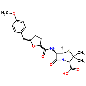 61834-10-4  (2S,5R,6R)-6-({[5-(4-methoxybenzyl)tetrahydrofuran-2-yl]carbonyl}amino)-3,3-dimethyl-7-oxo-4-thia-1-azabicyclo[3.2.0]heptane-2-carboxylic acid