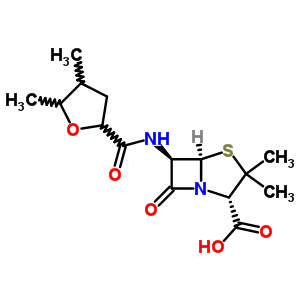 61834-11-5  (2S,5R,6R)-6-{[(4,5-dimethyltetrahydrofuran-2-yl)carbonyl]amino}-3,3-dimethyl-7-oxo-4-thia-1-azabicyclo[3.2.0]heptane-2-carboxylic acid (non-preferred name)