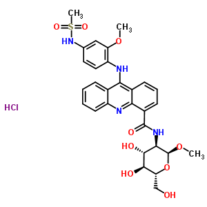 63178-55-2  methyl 2-deoxy-2-({[9-({2-methoxy-4-[(methylsulfonyl)amino]phenyl}amino)acridin-4-yl]carbonyl}amino)-alpha-D-glucopyranoside hydrochloride