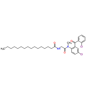 65808-72-2  N-{2-[{4-chloro-2-[(2-chlorophenyl)carbonyl]phenyl}(methyl)amino]-2-oxoethyl}hexadecanamide