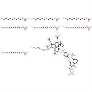 61632-83-5  Carbamic acid,[5,8-bis(acetyloxy)-1,2,3,4-tetrahydro-1,4-methanonaphthalen-6-yl]octadecyl-,3-[[[4-[[3-[[(1,1-dimethylethyl)amino]sulfonyl]-4-hydroxy-8-[(methylsulfonyl)amino]-1-naphthalenyl]azo]phenyl]sulfonyl]amino]phenyl ester