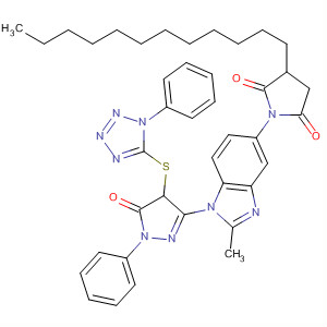 61482-12-0  2,5-Pyrrolidinedione,1-[1-[4,5-dihydro-5-oxo-1-phenyl-4-[(1-phenyl-1H-tetrazol-5-yl)thio]-1H-pyrazol-3-yl]-2-methyl-1H-benzimidazol-5-yl]-3-dodecyl-