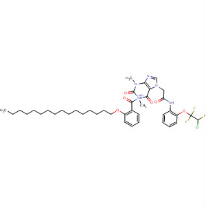 61526-75-8  7H-Purine-7-acetamide,N-[2-(2-chloro-1,1,2-trifluoroethoxy)phenyl]-a-[2-(hexadecyloxy)benzoyl]-1,2,3,6-tetrahydro-1,3-dimethyl-2,6-dioxo-
