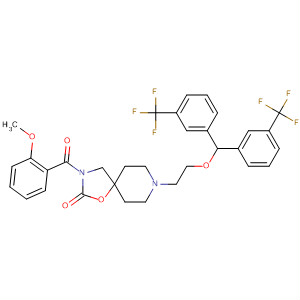 613673-89-5  1-Oxa-3,8-diazaspiro[4.5]decan-2-one,8-[2-[bis[3-(trifluoromethyl)phenyl]methoxy]ethyl]-3-(2-methoxybenzoyl)-