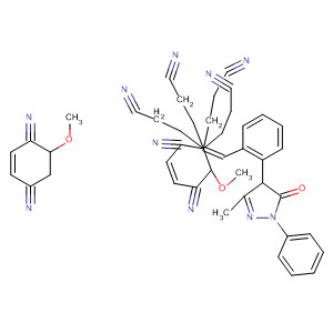 60449-06-1  Propanenitrile,3,3',3'',3'''-[[(4,5-dihydro-3-methyl-5-oxo-1-phenyl-1H-pyrazol-4-yl)phenylmethylene]bis[(3-methoxy-4,1-phenylene)dinitrilo]]tetrakis-