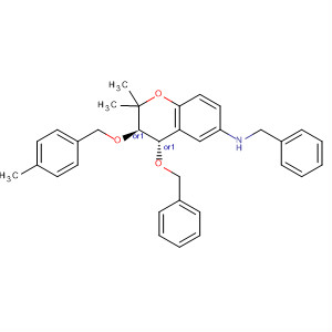 602331-79-3  2H-1-Benzopyran-6-amine,3,4-dihydro-2,2-dimethyl-3-[(4-methylphenyl)methoxy]-4-(phenylmethoxy)-N-(phenylmethyl)-, (3R,4S)-rel-