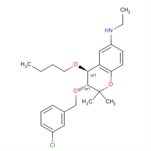 602332-02-5  2H-1-Benzopyran-6-amine,4-butoxy-3-[(3-chlorophenyl)methoxy]-N-ethyl-3,4-dihydro-2,2-dimethyl-,(3R,4S)-rel-