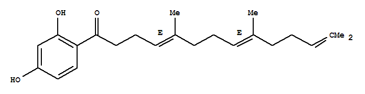 62561-19-7  4,8,12-Tetradecatrien-1-one,1-(2,4-dihydroxyphenyl)-5,9,13-trimethyl-, (4E,8E)-