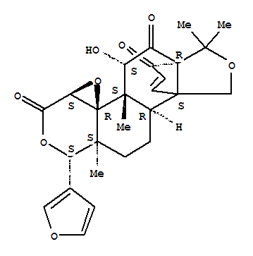 62628-02-8  7H,9H-9a,6a-Propenofuro[3',4':5,6]naphth[2,1-c]oxireno[d]pyran-3,6,14(1H,3aH)-trione,1-(3-furanyl)-4b,5,9b,10,11,11a-hexahydro-5-hydroxy-4b,7,7,11a-tetramethyl-,(1S,3aS,4aR,4bS,5S,6aR,9aS,9bR,11aS)- (9CI)